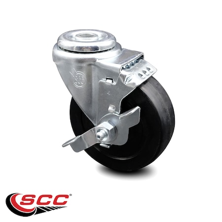 Service Caster 4 Inch Soft Rubber Wheel Swivel Bolt Hole Caster with Brake SCC-BH20S414-SRS-TLB